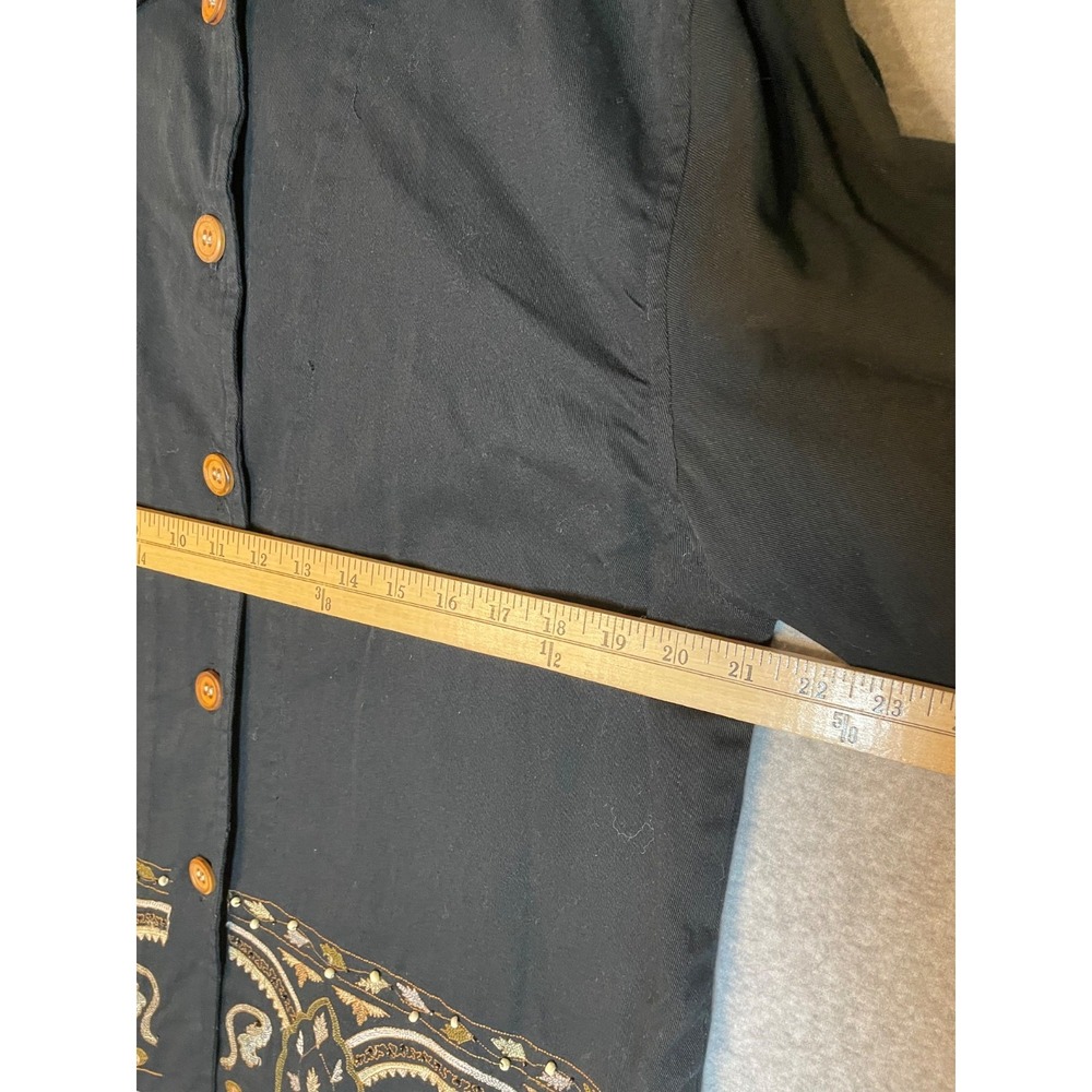Stonebridge Jacket Button Up‎ Womens Large Embroidered Beaded Cotton Black - Picture 3 of 10